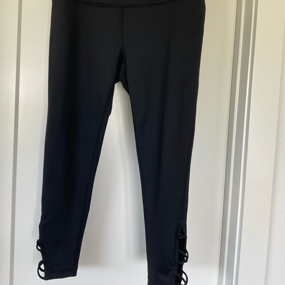 ByZella Black Leggings with Lattice Ankle Detail Size Large